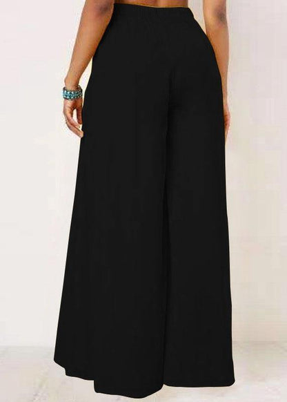Women Solid Color Bowknot Pleated Loose Casual Wide Leg Pants - SooLinen
