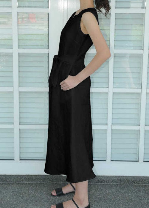 Einfarbiges ärmelloses Kleid mit V-Ausschnitt und Reißverschlusstasche auf der Rückseite für Damen