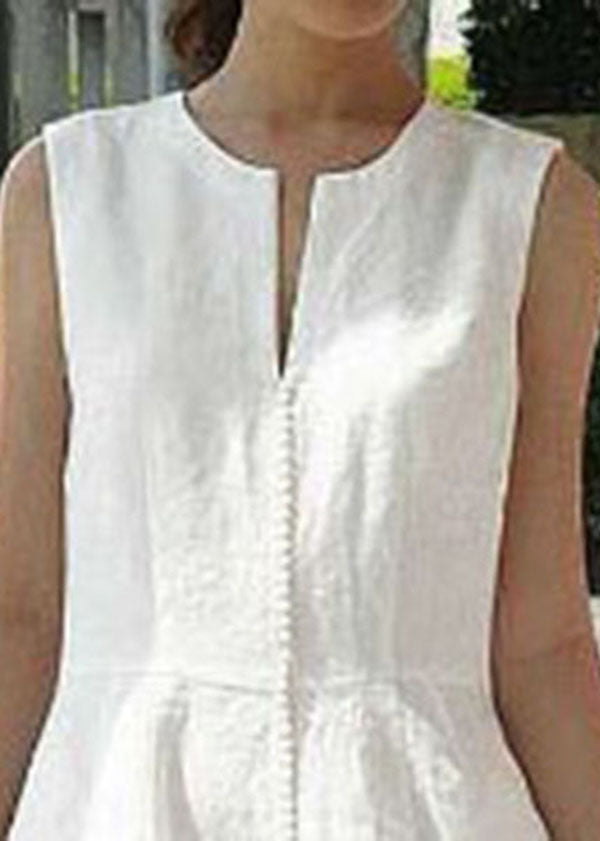 Einfarbiges ärmelloses Kleid mit V-Ausschnitt und Reißverschlusstasche auf der Rückseite für Damen