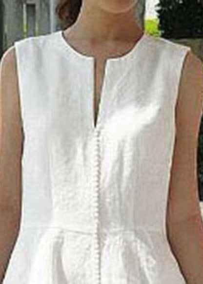Einfarbiges ärmelloses Kleid mit V-Ausschnitt und Reißverschlusstasche auf der Rückseite für Damen