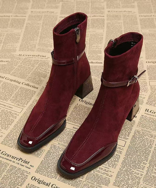 Damen-Stiefeletten mit klobigem Profil, Mulberry-Wildleder