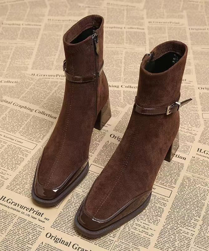 Damen-Stiefeletten mit klobigem Profil, Mulberry-Wildleder