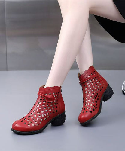 Damen-Klobige Stiefel aus weißem Kunstleder mit Hohlsaum