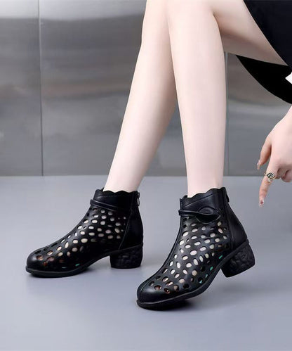 Damen-Klobige Stiefel aus weißem Kunstleder mit Hohlsaum