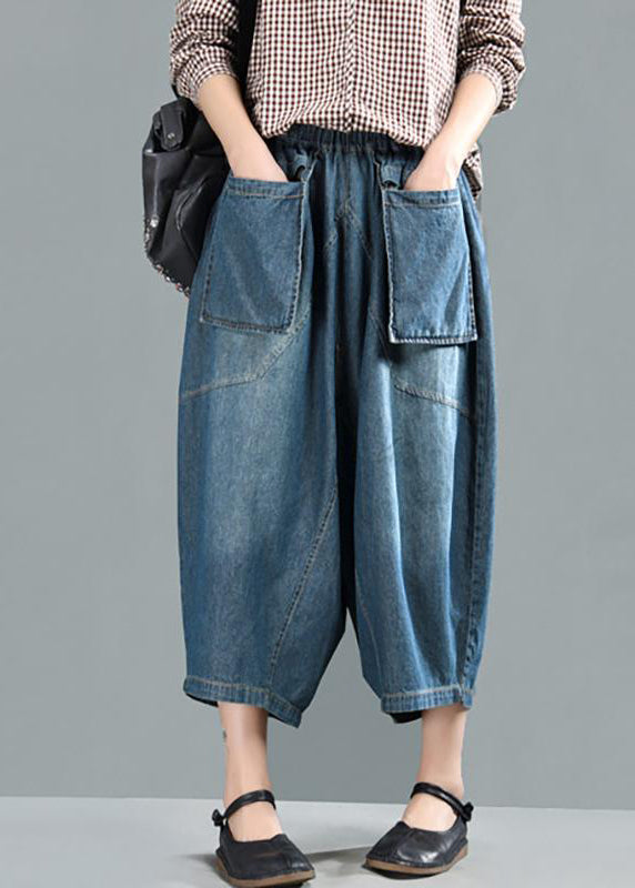 Damen Frühling Casual Große Taschen Solide Lose Jeans