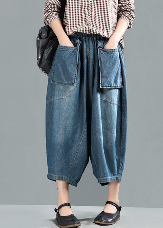 Damen Frühling Casual Große Taschen Solide Lose Jeans