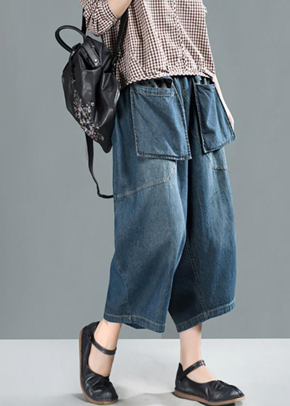 Damen Frühling Casual Große Taschen Solide Lose Jeans