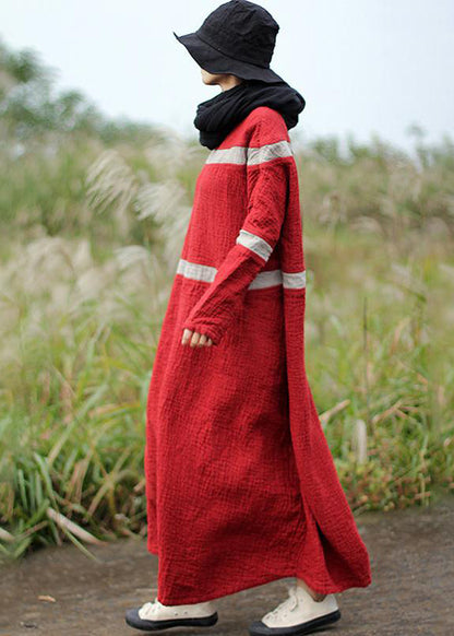 Damen Frühling Maxikleid mit Jacquard-Streifen in Kontrastfarbe