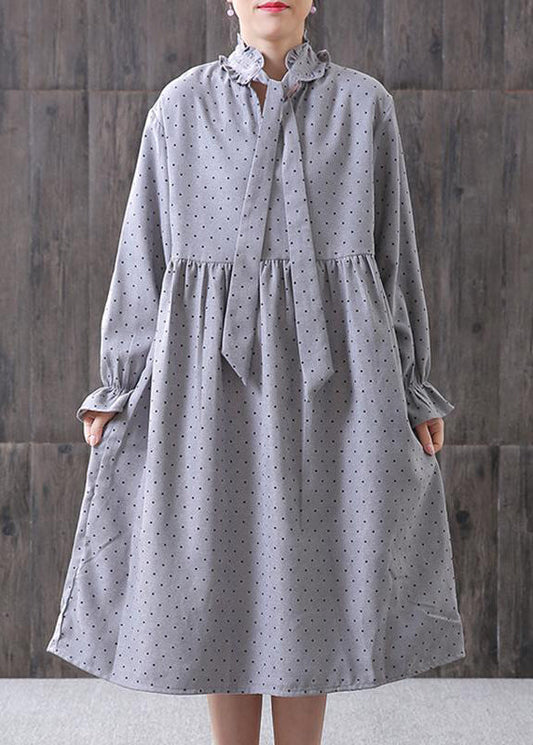 Damen Frühling Kleine Punkte Blütenblatt Ärmel Literarisches Kleid