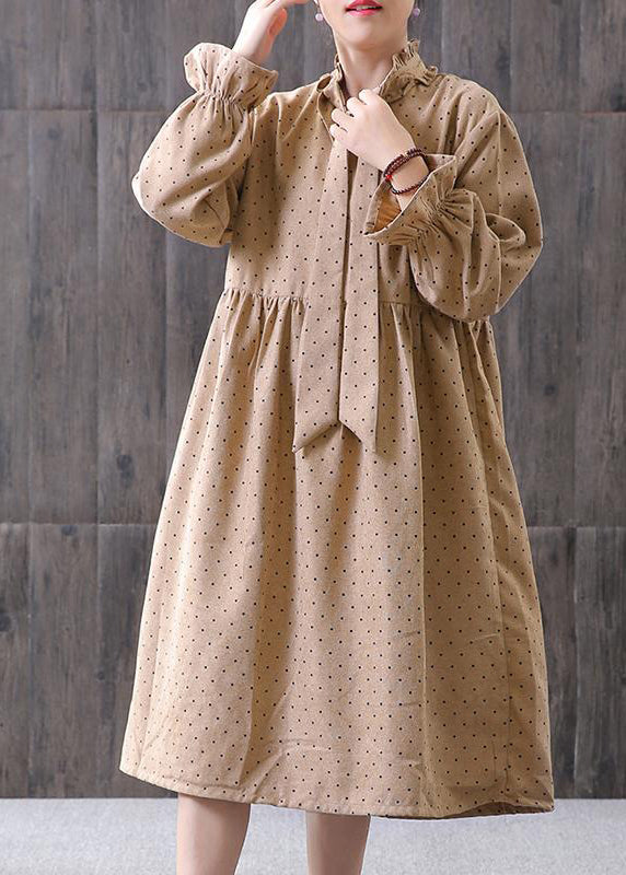 Damen Frühling Kleine Punkte Blütenblatt Ärmel Literarisches Kleid