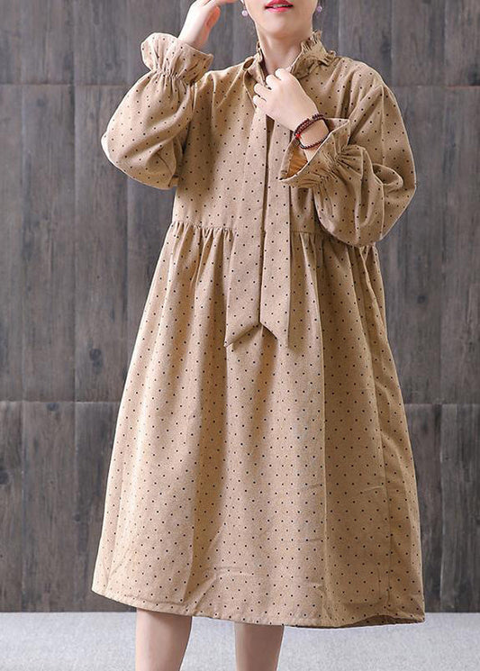 Damen Frühling Kleine Punkte Blütenblatt Ärmel Literarisches Kleid