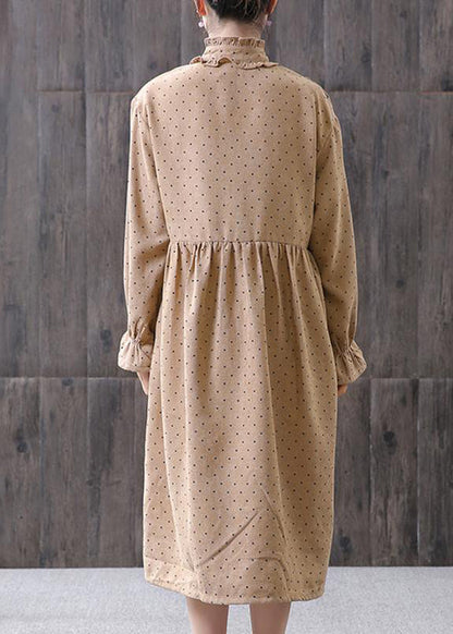 Damen Frühling Kleine Punkte Blütenblatt Ärmel Literarisches Kleid