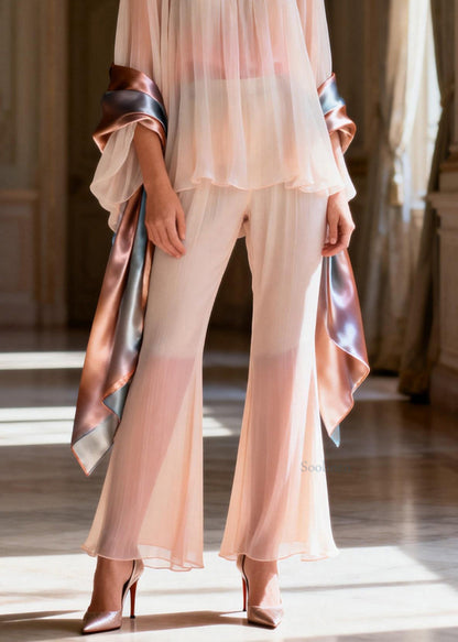 Women Square Collar Patchwork Silk Two Pieces Set Summer