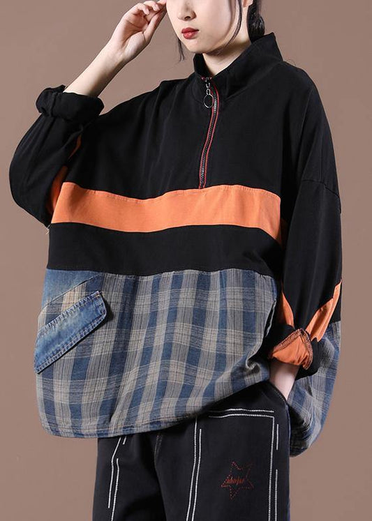 Women Stand Spring Bohemian Blouse Black Fashion Ideas Tops - SooLinen