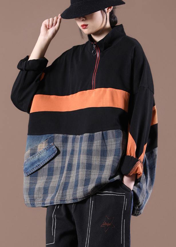 Women Stand Spring Bohemian Blouse Black Fashion Ideas Tops - SooLinen