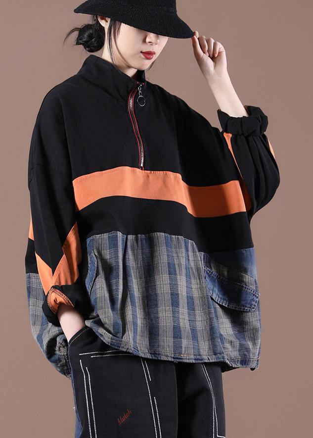 Women Stand Spring Bohemian Blouse Black Fashion Ideas Tops - SooLinen