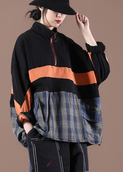 Women Stand Spring Bohemian Blouse Black Fashion Ideas Tops - SooLinen