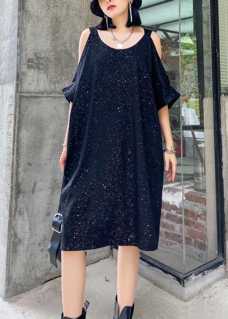 Women Starry sky black clothes off the shoulder tunic Dresses - SooLinen