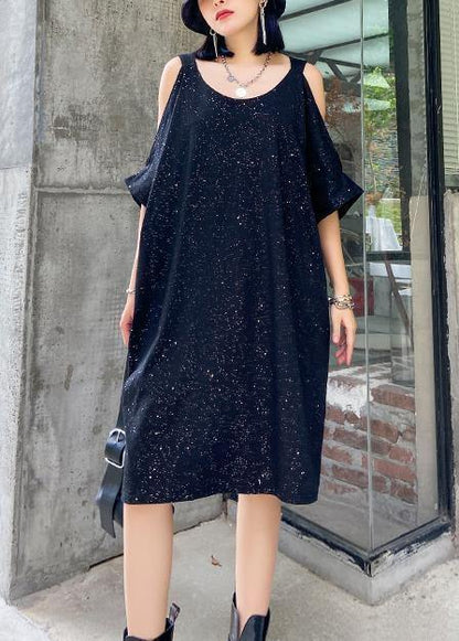 Women Starry sky black clothes off the shoulder tunic Dresses - SooLinen