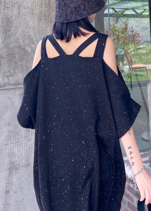 Women Starry sky black clothes off the shoulder tunic Dresses - SooLinen