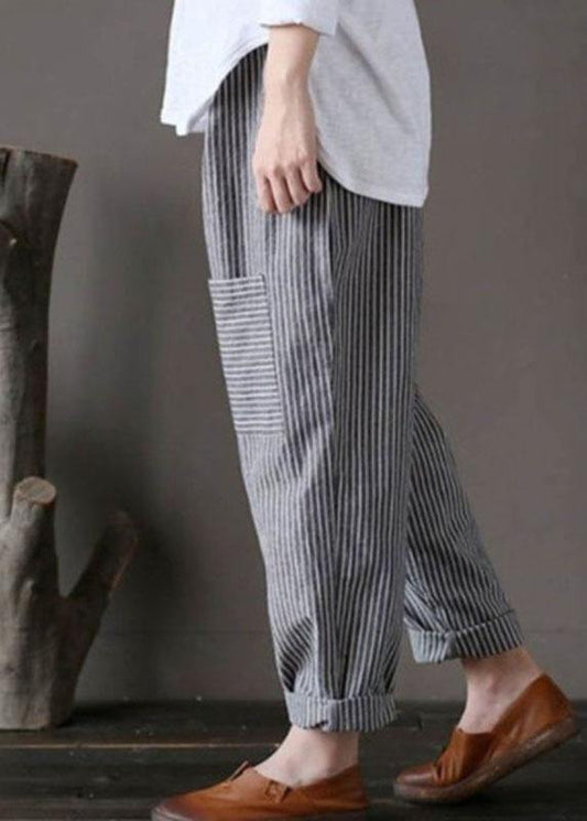 Women Stripe Elastic Waist Casual Loose Harem Pants - SooLinen