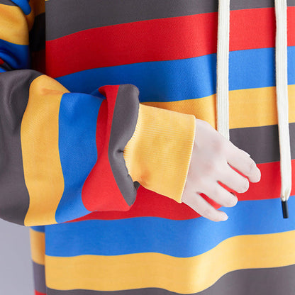 Damen Gestreifte Kapuzenkleider Weibliches Beiläufiges Loses Pulloverkleid