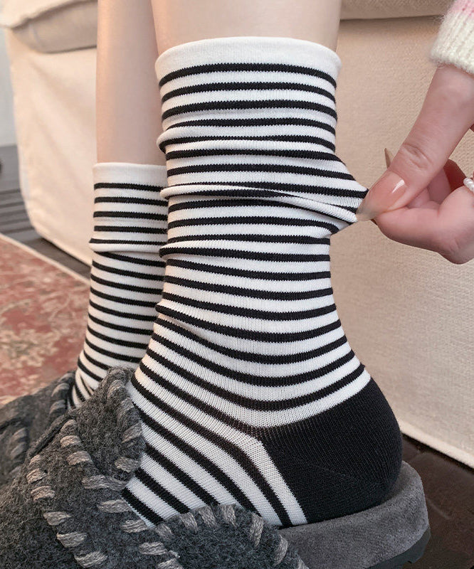 Women Summer Thin Striped Cotton Mid Calf Socks