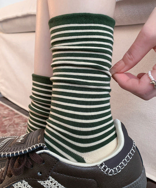 Women Summer Thin Striped Cotton Mid Calf Socks