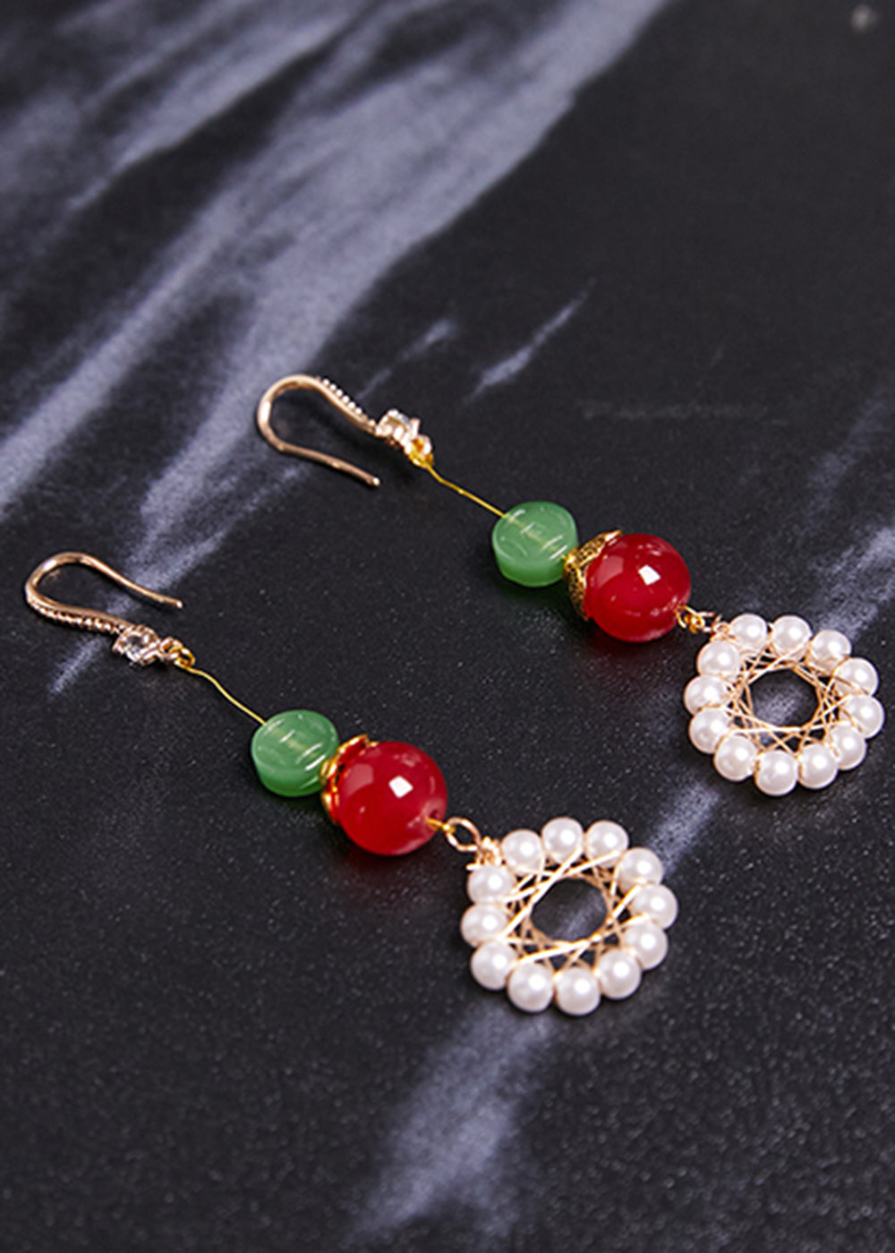 Pendientes largos de girasol, perla y coral para mujer