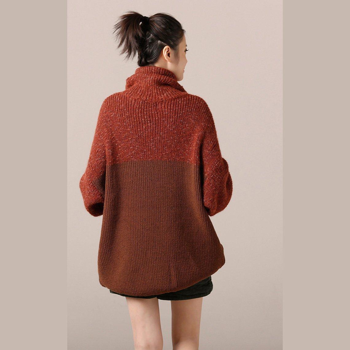 Frauen Pullover kleid Schöne high neck dunkel rot übergroßen strickwaren frühling