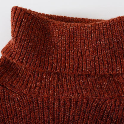 Frauen Pullover kleid Schöne high neck dunkel rot übergroßen strickwaren frühling