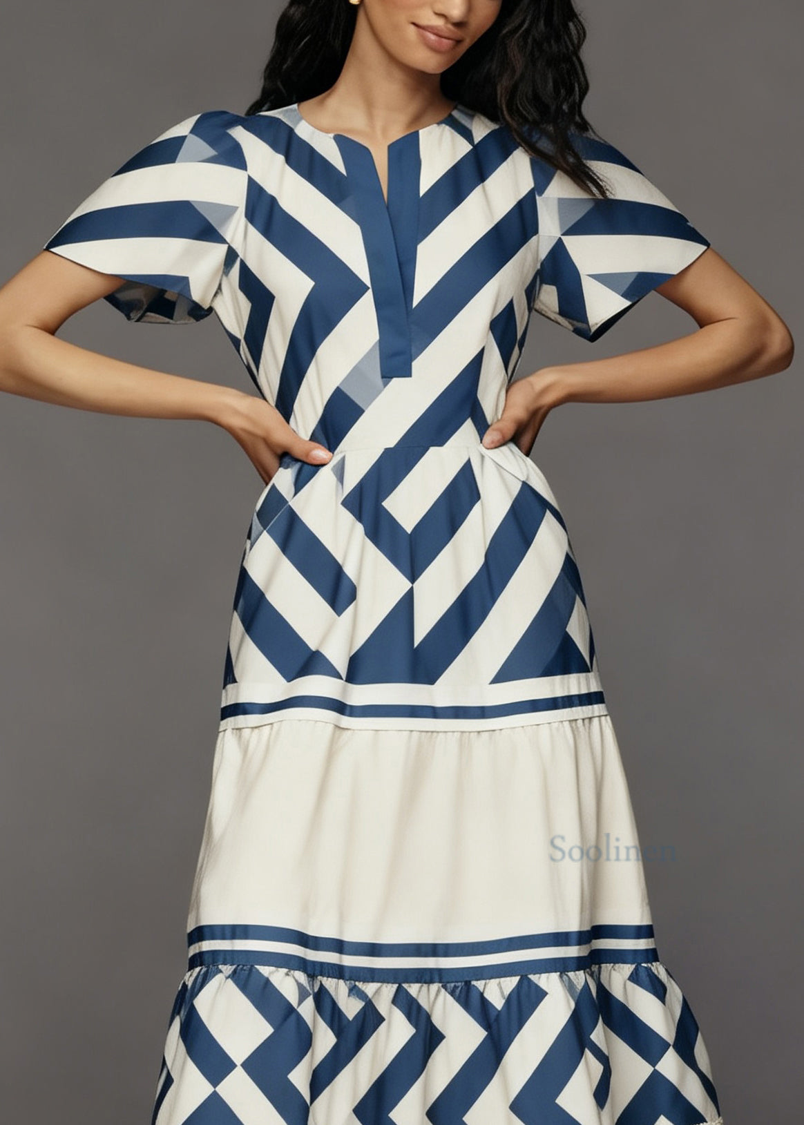 Women Tasseled Striped Patchwork Cotton Dresses Summer