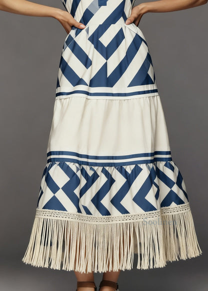 Women Tasseled Striped Patchwork Cotton Dresses Summer