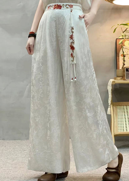 Damen-Seidenhose in Teegrün mit Jacquard-Stickerei, Frühling