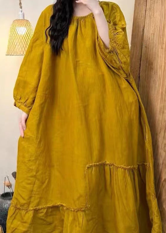 Women Tea Green Oversized Wrinkled Cotton Dress Fall