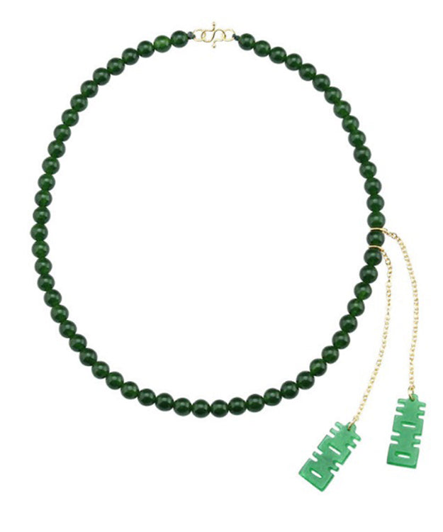Collar con colgante de borla "Doble Felicidad" de plata de ley verde té con cuentas de jade dorado para mujer