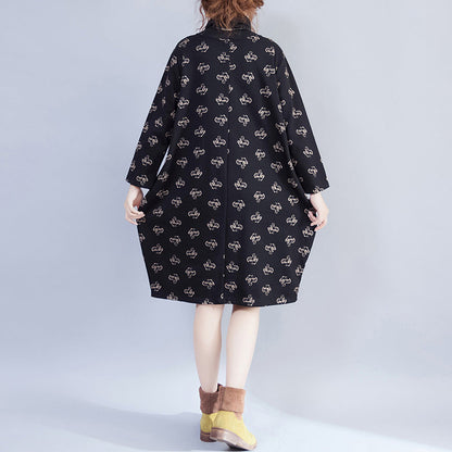 Damen Rollkragen Samtkleid Lady Casual Print Kleider