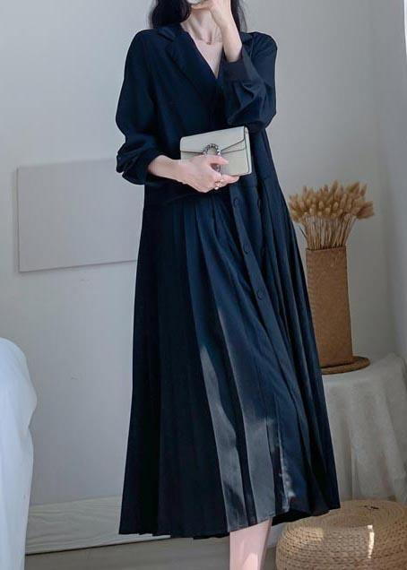 Women V Neck Cinched Summer Linen Black Dresses - SooLinen