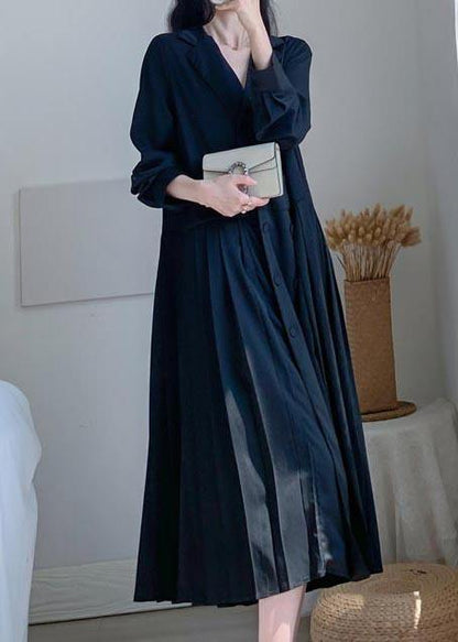 Women V Neck Cinched Summer Linen Black Dresses - SooLinen