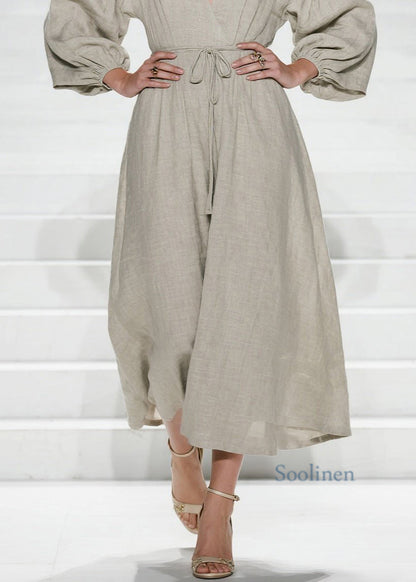 Vestido largo de algodón con cuello en V y cordones para mujer, de primavera