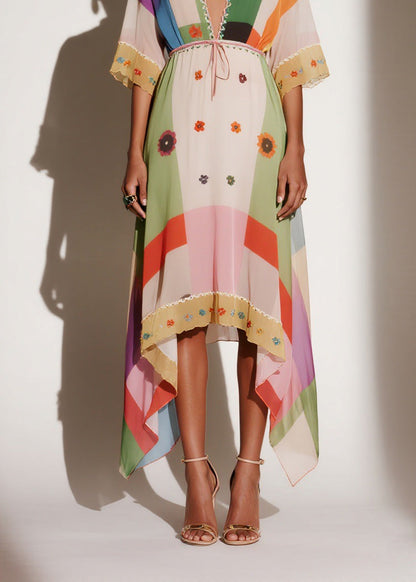 Women V Neck Print Asymmetrical Chiffon Long Dresses Summer