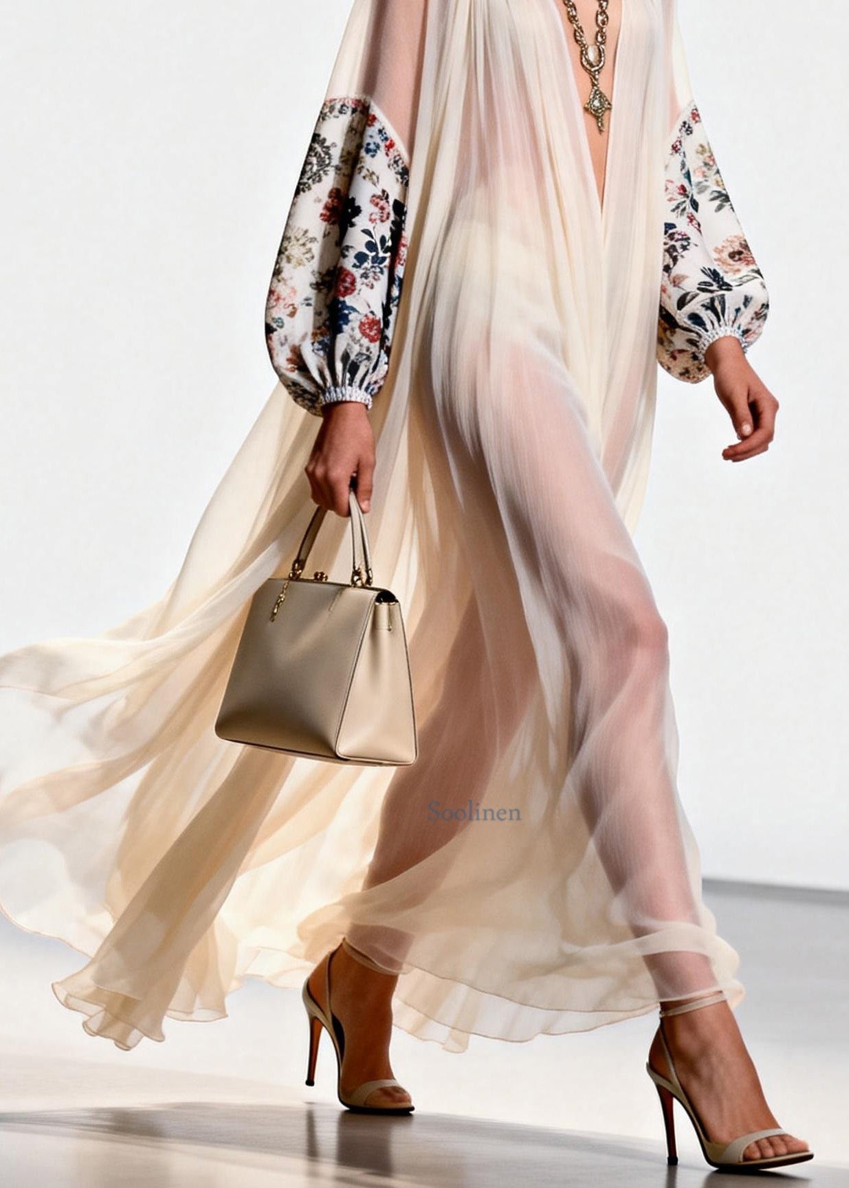 Women V Neck Print Patchwork Chiffon Dress Spring