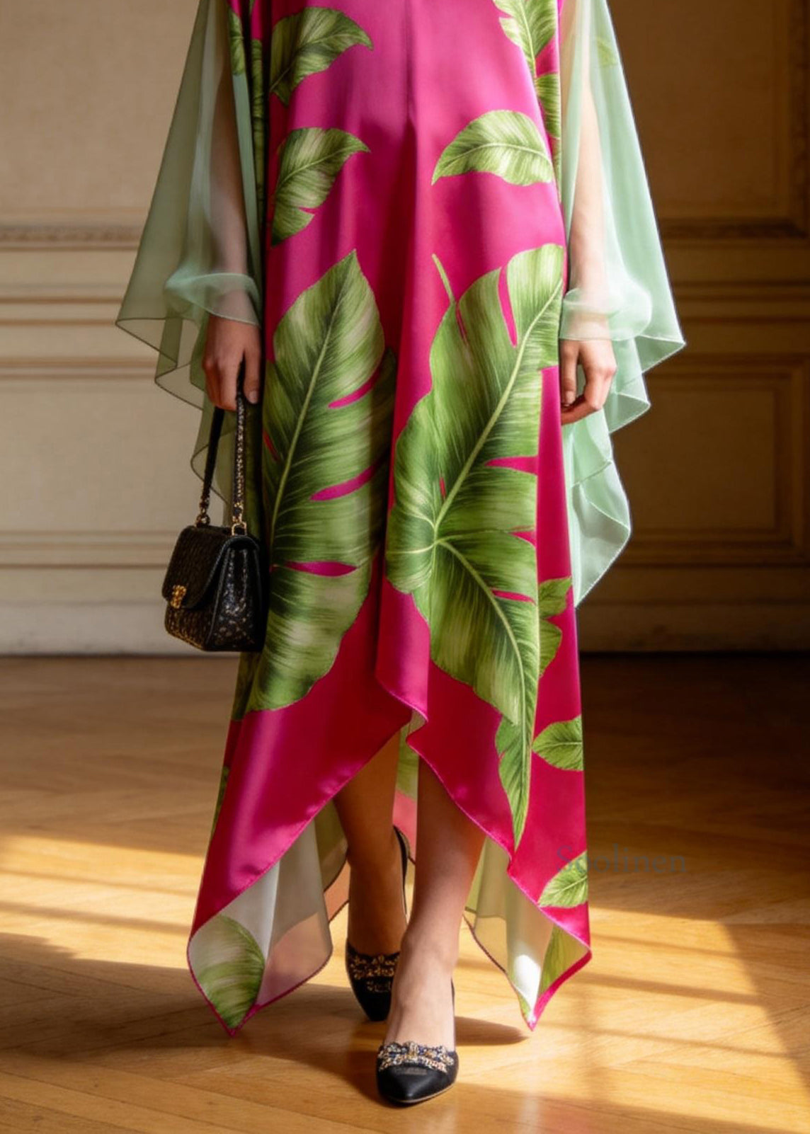 Women V Neck Print Patchwork Chiffon Maxi Dresses Summer