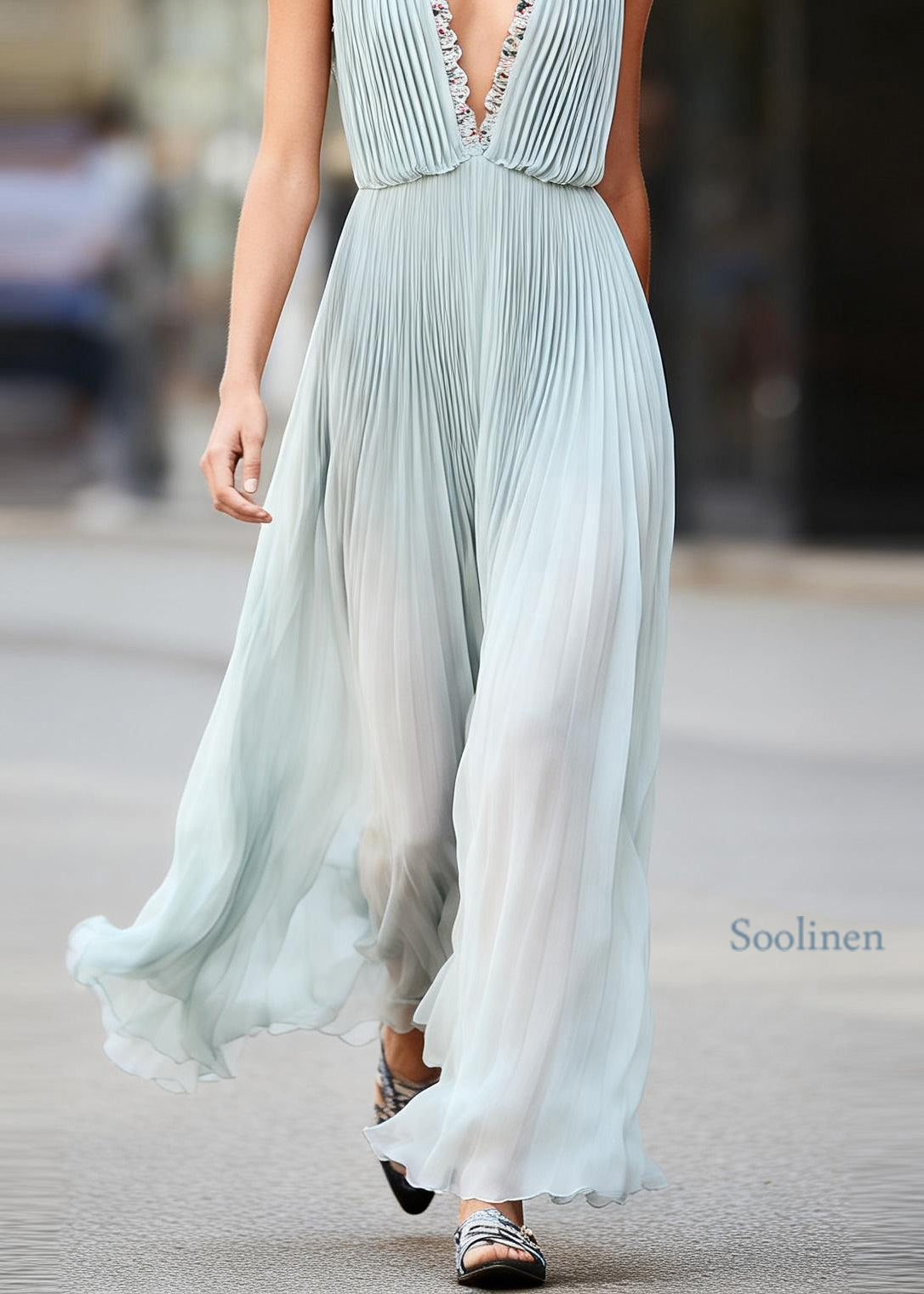 Women V Neck Ruffled Floral Chiffon Dresses Sleeveless