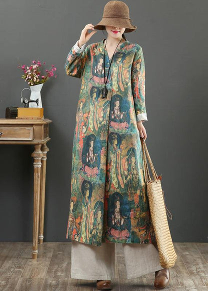 Women V Neck Spring Clothes Tutorials Character Print Maxi Dresses - SooLinen