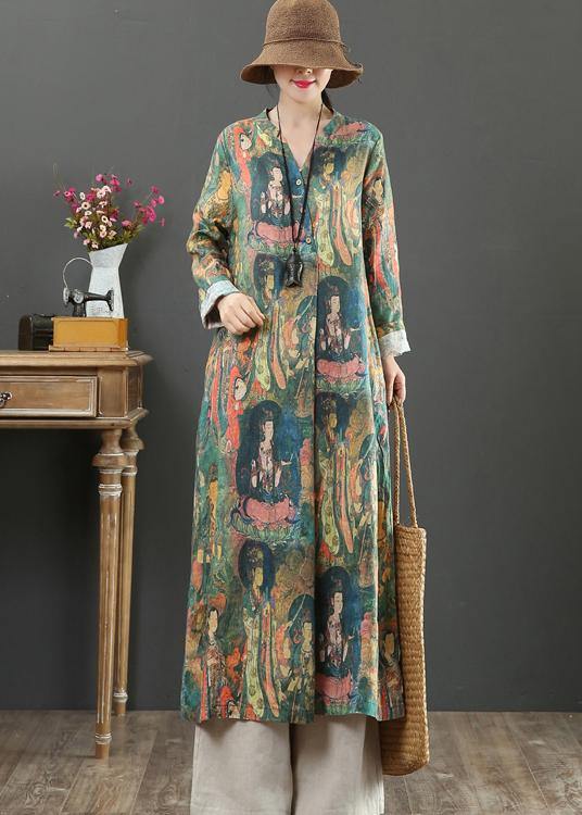 Women V Neck Spring Clothes Tutorials Character Print Maxi Dresses - SooLinen