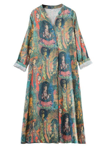 Women V Neck Spring Clothes Tutorials Character Print Maxi Dresses - SooLinen