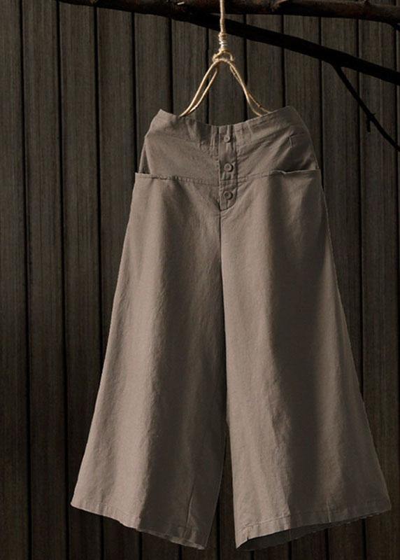 Women Vintage Solid Elastic Waist Wide Leg Pants with Pockets - SooLinen