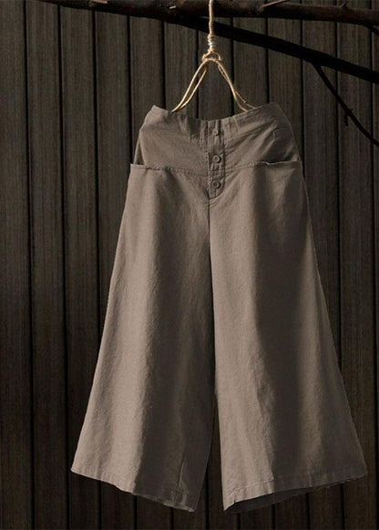 Women Vintage Solid Elastic Waist Wide Leg Pants with Pockets - SooLinen