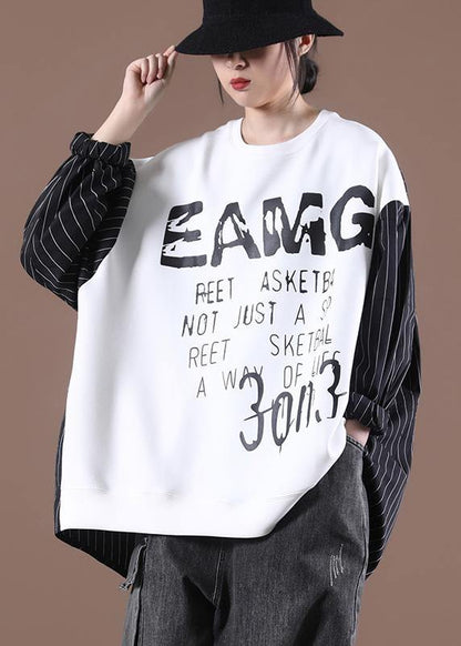 Women White Chic Patchwork Plus Size Autumn Tops - SooLinen